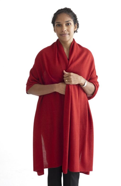 Röd sjal i silke och kashmir